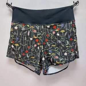 Oiselle Running Shorts Women's 8 Black Floral Wildflower Pocket Athletic